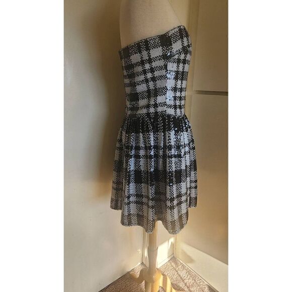 Sho Black and White Plaid Sequin Strapless Knee Length Cocktail Dress, NWT, Sz.1 - Picture 5 of 9